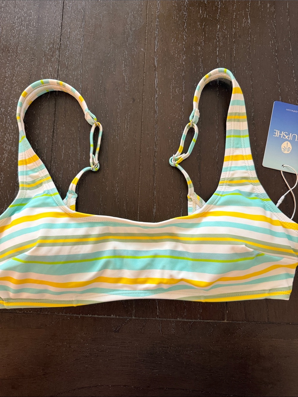 Cupshe Striped Bikini Top in Yellow, Mint & White